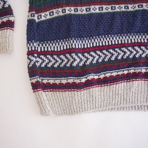 VTG CJ Cotton Navy Green 3D Biggie Cottagecore Eclectic Crewneck Knit Sweater XL - Picture 6 of 9